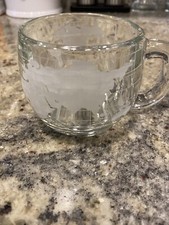 Vintage Globe Glass Mug Cup NESTLE NesCafe 3" Etched Frosted World Map