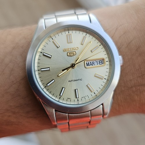 RARE Seiko 5 SNX995 Automatic Lime Dial Day Date Silver VIntage Watch Men - Bild 7 von 8