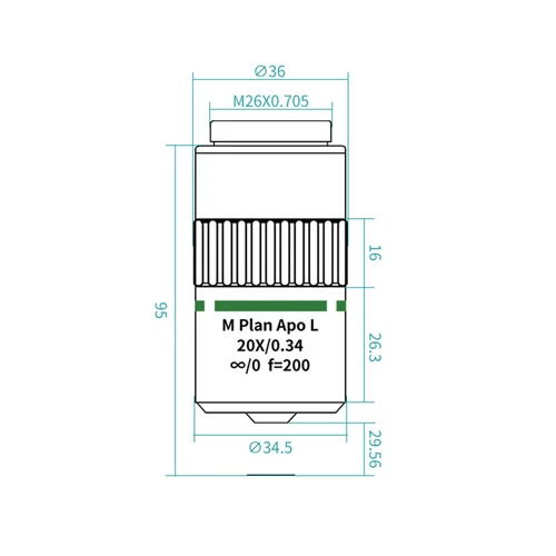 Obiettivo microscopio metallurgico M26 95 mm visibile LWD M Plan APO 2X-50X - Foto 20 di 30