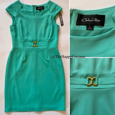 CHELSEA ROSE WOMENS SHEATH DRESS SIZE 8 MINT GREEN KNEE LENGTH LINED CAP  SLEEVE | eBay