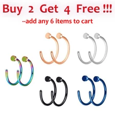 2pcs C Shape Flat Top Nose Hoop Ring Nose Studs Ear Cartilage Tragus Stud 20G