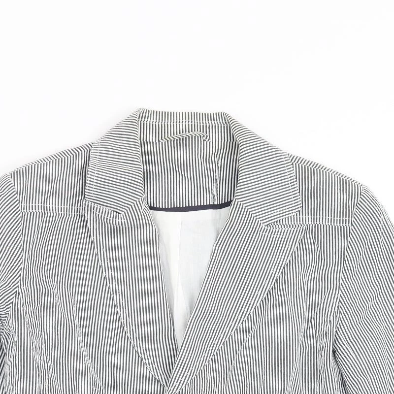 New Look Womens Blue Striped Cotton BlendBlazer Size 12 - Image 4 of 4