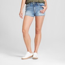 NEW Women's High-Rise Destructed Jean Shorts - Universal Thread Medium Wash 14