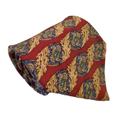Guy Laroche Necktie Red Geometric Pattern Silk Neck Tie 60x4'' Made in Canada