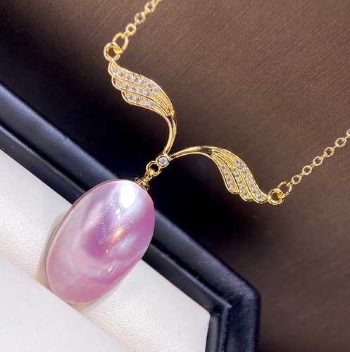 Natural 15-20mm pink Mabe Pearl pendant Necklace - Picture 4 of 4