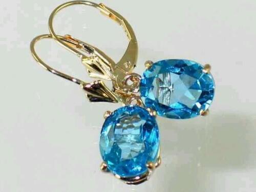 Boucles d'oreilles à levier en or 14 carats, topaze bleue suisse, E107 - Photo 1/6