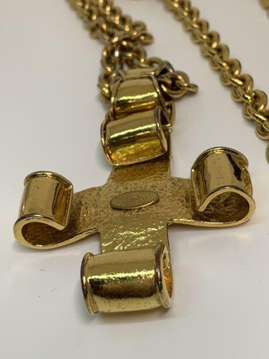 CHANEL Necklace Cross CC Logo Coco Pendant Gold Plated Vintage 94P Authentic
