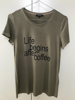 More&More T-Shirt Damen ''Life begins after coffee'', Gr. 34, oliv