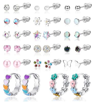 SAILIMUE 17 Pairs Hypoallergenic Earrings for Girls Women Surgical Steel Scre...