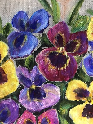 Original Oil Painting Pansy Flowers Wall Art Floral Wall Art 8x8