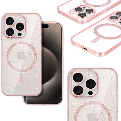 FÜR APPLE IPHONE 13 PRO MAX - Glitzer Mag Safe Kompatibel Case Tasche Hülle ROSA