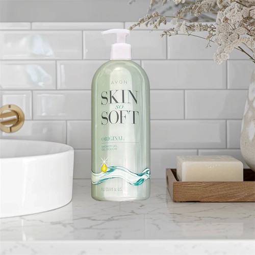Gel doccia Avon Skin So Soft originale 33,8 once fluide dimensioni bonus - Foto 2 di 10