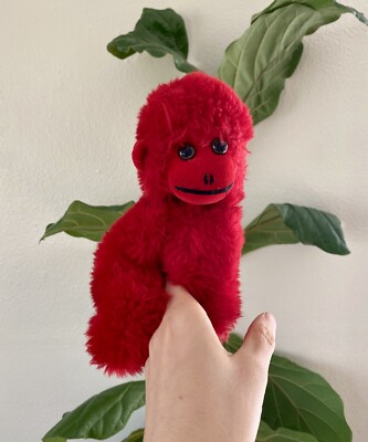 Vintage 1967 Kamar Red Gorilla Hugger Clip Plush Swivel Head Japan Monkey Toy