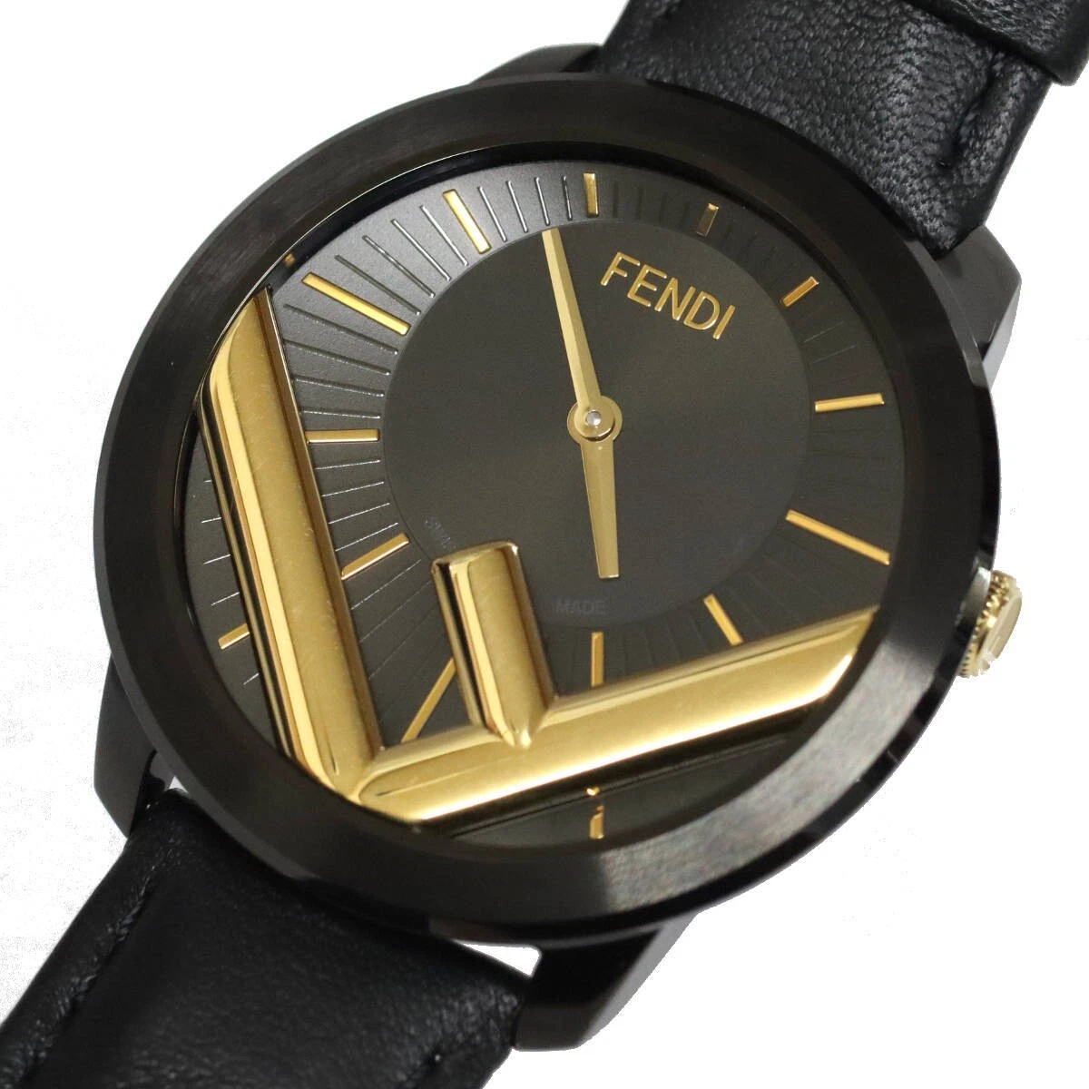 Orologio FENDI 71000L F's Runaway Uomo Quarzo 50M Impermeabile Nero Oro