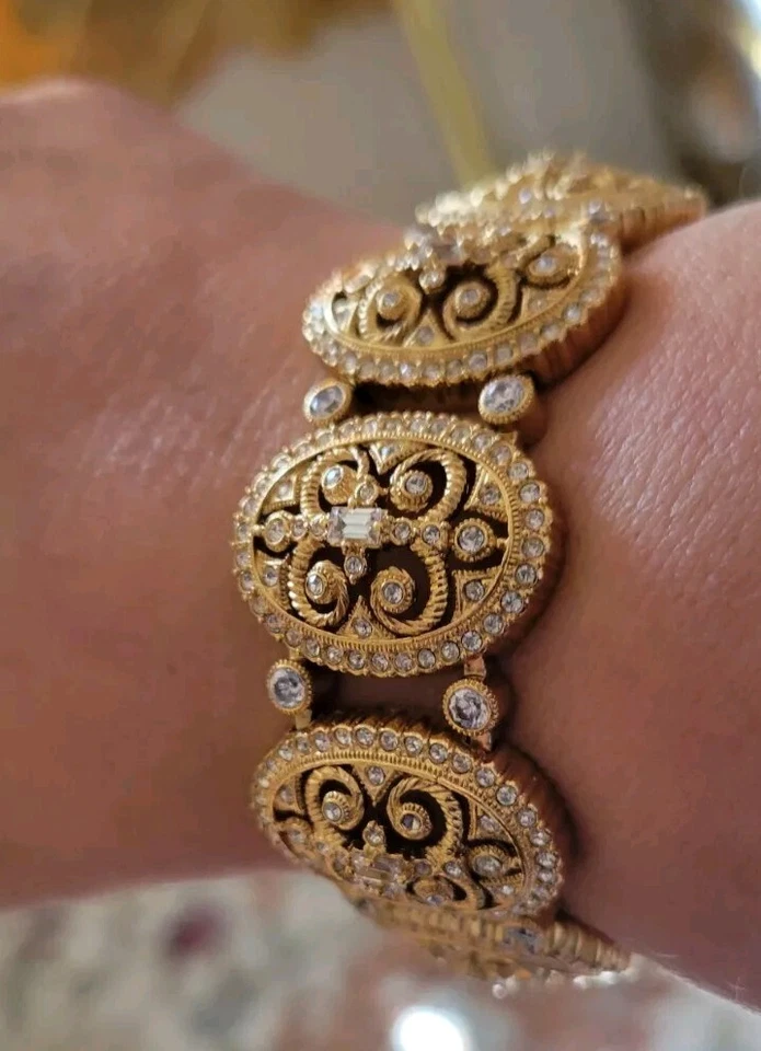 Brazalete Nadri chapado en oro vintage intrincado diseño eduardiano circonita enorme beaty Foto 4 de 4