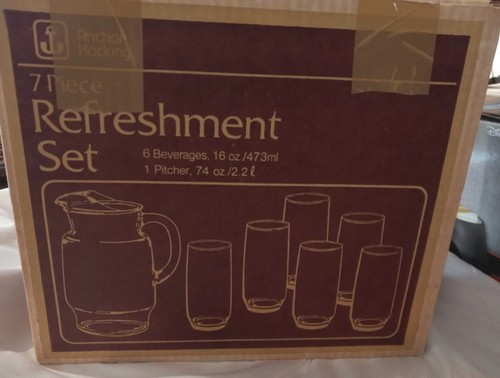Vintage Anchor Hocking 7 Piece Lemonade Set Honey Gold. New Open Box - Picture 8 of 8