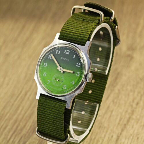Pobeda ZIM 2602 vintage USSR Soviet legendary mechanical wristwatch green dial