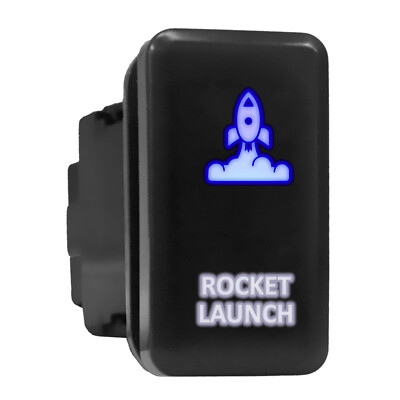 ROCKET LAUNCH Blue/White Backlit Tall Push Button 1.54''x 0.83'' (Fit: Toyota)
