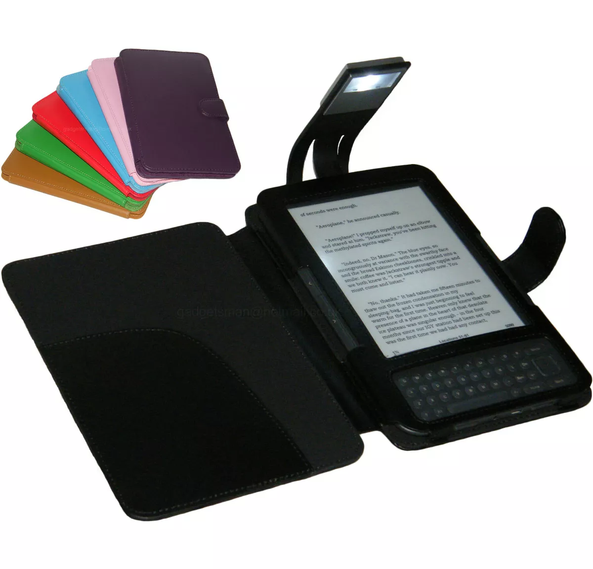 BLACK COVER CASE WITH READING LIGHT FOR AMAZON KINDLE KEYBOARD 3 AND 3G