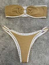 Ladies Bikini Set 14 Padded Strapless Ring Detail Textured Fabric Contrast Trim