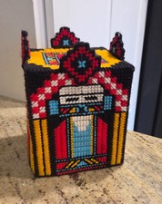 Vintage Finished Plastic Canvas Square Tissue Box Cover Southwestern Kachina