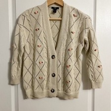 Girls Pointelle Knit Cottagecore Rosette Cardigan 100% Cotton Size 12 Layering