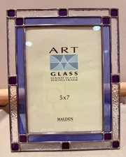 MALDEN INT’L DESIGNS Art Glass Handmade Photo Frame 5x7 Two Tone Blue Glass