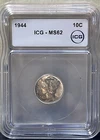 1944 Mercury Silver Dime ICG MS62 - Lightly Toned!