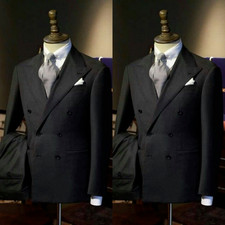 Black Wedding Men's Suit Fits Work Peak Lapel Groomman Tuxedo Jacket 2Pcs