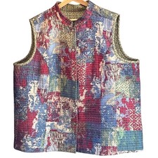 Vintage Reversible Quilted Vest Patchwork Boho Cottagecore Transitional Eclectic
