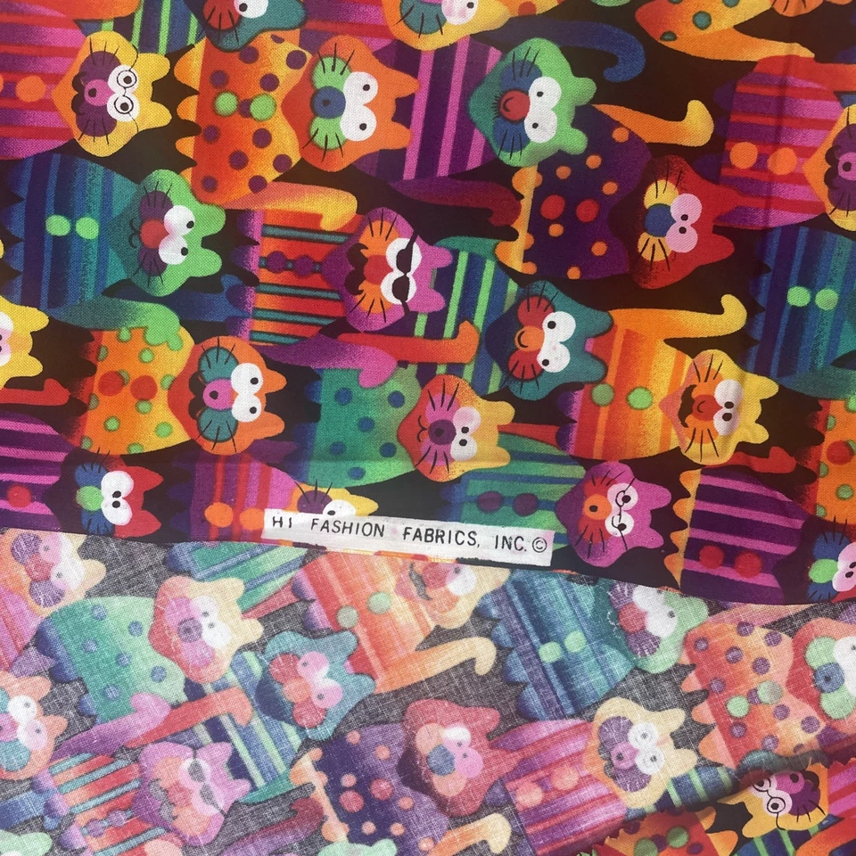 Vintage Hi Fashion Novelty Cat Fabric 67”x 42” Yards Dressed Cats 1990's - Image 3 of 4