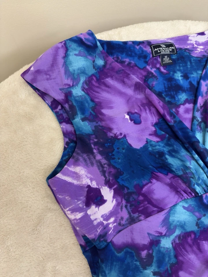 Vestido sin mangas floral azul púrpura elástico American Living para mujer talla 12 Foto 4 de 4