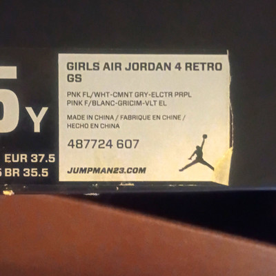Jordan Girls Air Jordan 4 Retro Pink Gray White Purple Sneaker US 5 487724-607