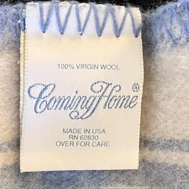 Coming Home 100% Virgin Wool Lg Throw Twin Blanket Plaid Blue White Cottage USA - Image 4 of 4