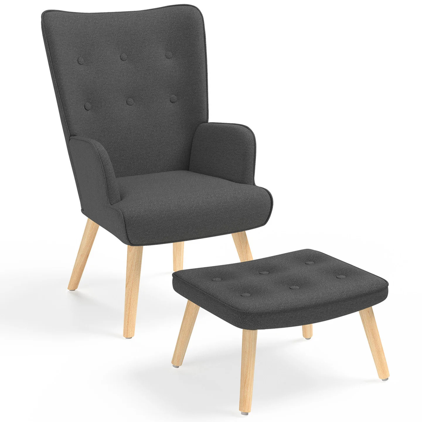 Fauteuil scandinave IVAR ergonomique à dossier incliné et pouf gris anthracite