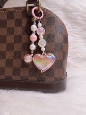 Pink Heart Bag Charm Keychain Jelly Bling Heart clip Handmade Gift