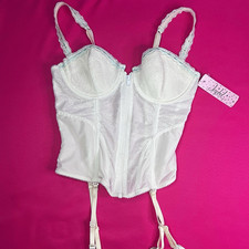 Jezebel White Lace Bustier Corset Garter Belt Lingerie with Garters