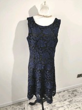 Phase Eight Womens Knee Dress Size 16 Navy Black Crochet Occasion Sleeveless 