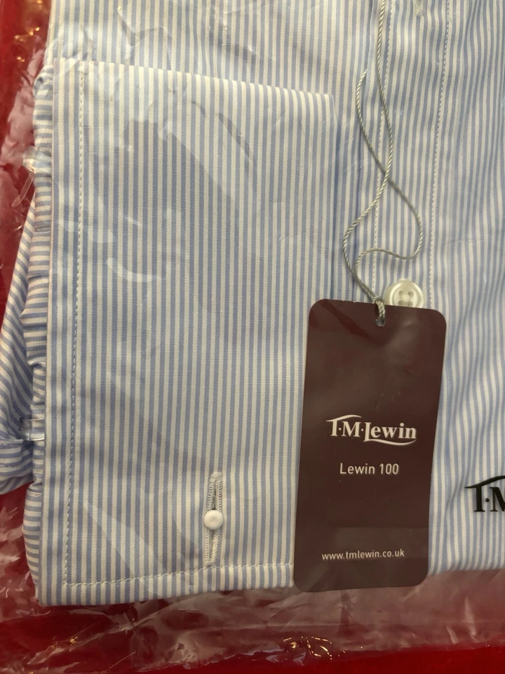 Nuevo con etiquetas TM Lewin Jermyn St 18/36 Imprescindible Hierro Calce Ajustado Cielo Francés Bengala Rayas Foto 4 de 4