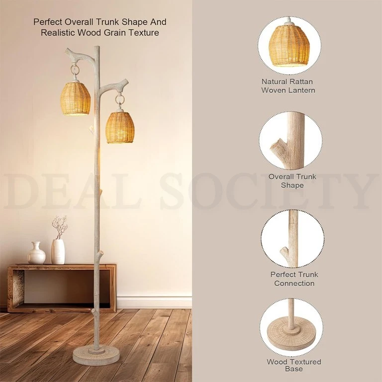 68" High Farmhouse Rustic Country Cottage Floor Lamp Tree Trunk Faux Wood - Image 2 of 4