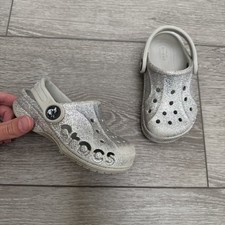 Crocs Baya Glitter Clog Slip On Waterproof Shoe Silver Toddler C8