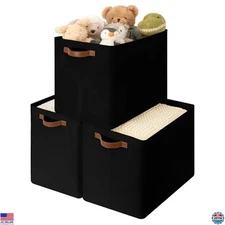 GRANNY SAYS 50L Collapsible Fabric Storage Baskets - 3-Pack Black Closet Bins
