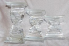 Art Craft-Set of 3 Spiral Floating Clear Glass Squares-Stand/Towers-Signed
