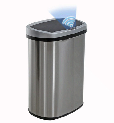 BestOffice 13 Gal Touchless Trash Can w/ Lid Stainless Steel Odor Control Oval