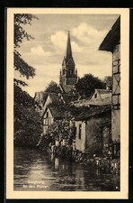 Siegburg, at the mills with church, postcard 