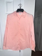 Time and Tru Women's Long Sleeve Button Front Shirt Size Medium (8-10) Soft Pink