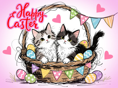 Frohe Ostern Kätzchen Grußkarte A5 leer innen Katze Haustier niedliche Eier Spaß Liebe UK