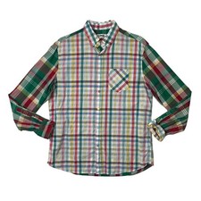 Desigual Shirt Mens M Medium Cotton Patch Plaid Check Button Down Long Sleeve