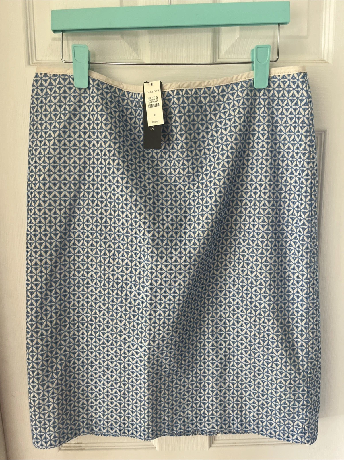 TALBOTS Women’s Pencil Skirt Sz 16 French Blue Eyelet Straight 100% Cotton NWT