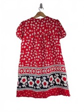 Vintage 60's/70's Red Floral Smock Dress with Retro Contrast Border Size Medium